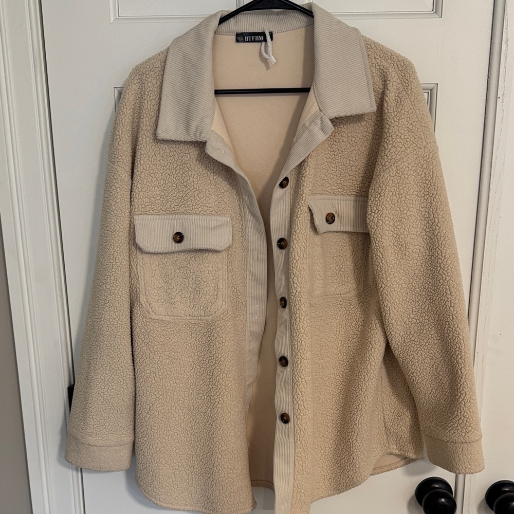 Cream Sherpa Button-Up Jacket
